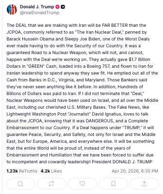 Declara&Atilde;&sect;&Atilde;&pound;o de Donald Trump. 20 de abril 2026