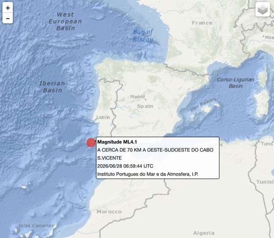 Sismo sentido em Lagos e Portim&Atilde;&pound;o a 28 de junho de 2026