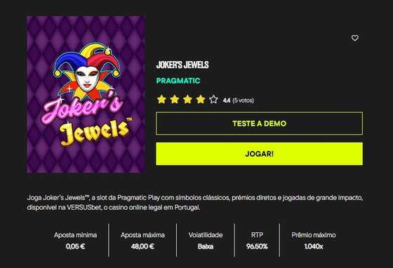 Ficha da slot Joker&acirc;s Jewels na VERSUSbet com RTP, volatilidade e limites de aposta