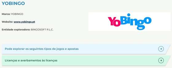 Registo da YoBingo no SRIJ, com identifica&Atilde;&sect;&Atilde;&pound;o da BingoSoft P.L.C e do site autorizado www.yobingo.pt 