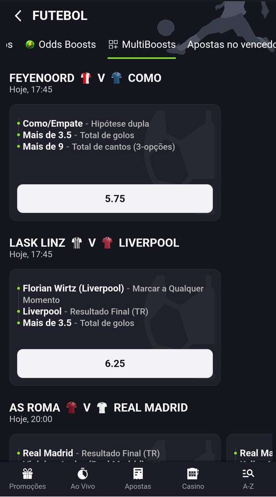 Combina&Atilde;&sect;&Atilde;&pound;o Multiboost com odd refor&Atilde;&sect;ada na &Atilde;&iexcl;rea Odds Boosts da app Placard