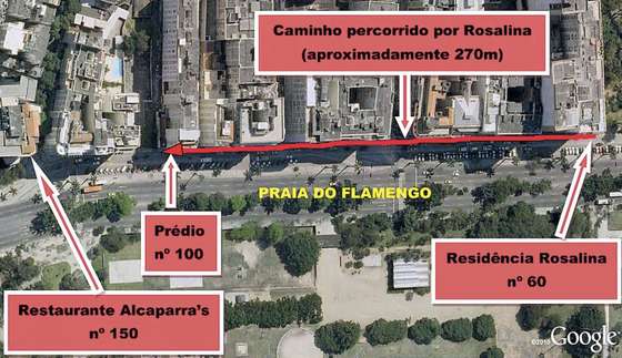 Esquema da poli&Igrave;cia sobre o percurso que Rosalina Ribeiro fez apo&Igrave;s sair de casa