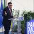 O presidente da câmara municipal de Esposende, Benjamim Pereira discursa durante a cerimónia de lançamento da primeira pedra do Parque da Cidade de Esposende que contou com a presença do primeiro-ministro Luís Montenegro (ausente na fotografia), 28 Abril 2024. MANUEL FERNANDO ARAUJO/LUSA