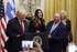 epa12852570 (L-R) US President Donald Trump, US Ambassador to Greece Kimberly Guilfoyle, Greek-American billionaire John Catsimatidis and his wife Margo Catsimatidis react during a Greek Independence Day celebration in the East Room of the White House in Washington, DC, USA, 26 March 2026. President Trump issued an official proclamation designating 25 March 2026, as 'Greek Independence Day: A National Day of Celebration of Greek and American Democracy'.  EPA/WILL OLIVER / POOL