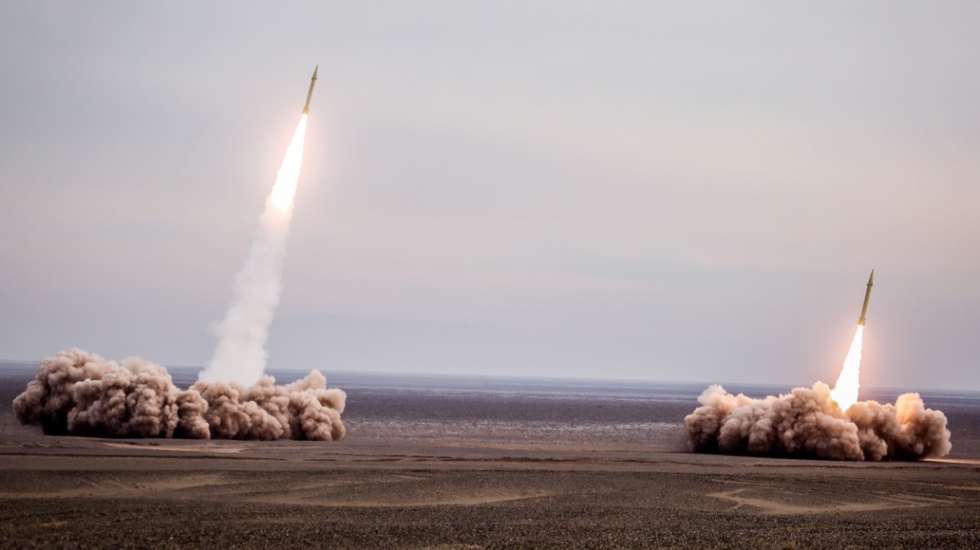 epa09656573 A handout photo made available by the Iran's Revolutionary Guard Corps (IRGC) official website on 25 December 2021 shows shows the Islamic Revolutionary Guard Corps (IRGC) launch missiles during a military exercises in three provinces around the Bushehr nuclear power plant, in southern of Iran. The military exercise is coming following Iran and Israel tension over nuclear talks in Vienna.  EPA/HOSEPAHNEWS / IRGC HANDOUT  HANDOUT EDITORIAL USE ONLY/NO SALES