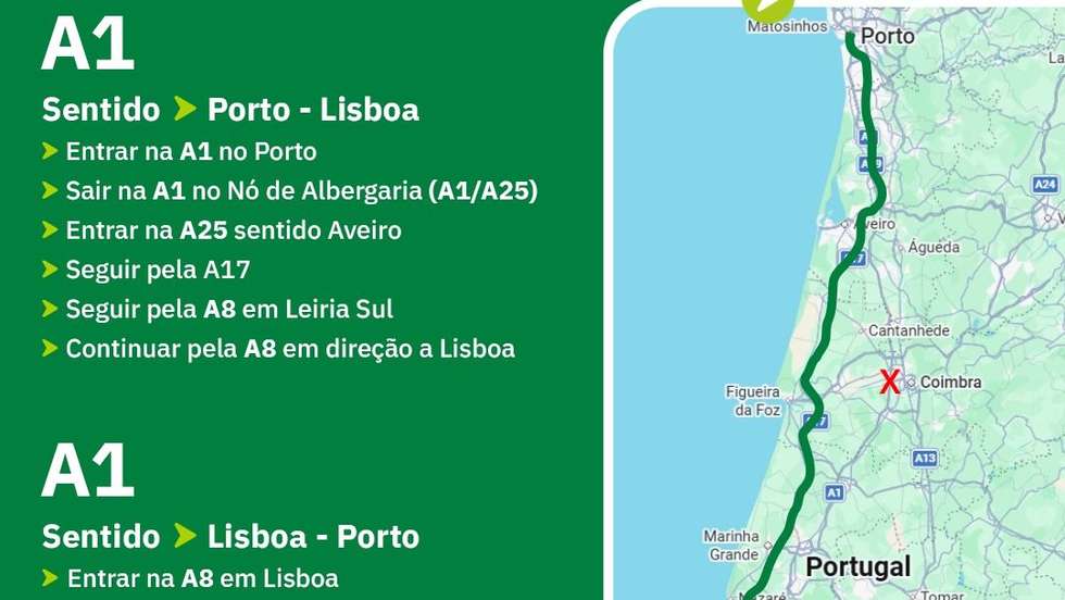 A1 foi preventivamente encerrada pouco depois das 18h00 de quarta-feira
