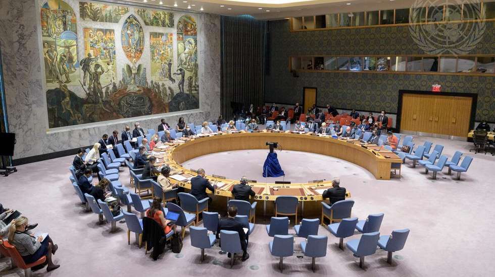 epa09416808 A handout photo made available by the United Nations showing the United Nations Security Council meeting on the situation in Afghanistan at United Nations Headquarters in New York, New York, USA, 16 August 2021.  EPA/MANUEL ELIAS / UNITED NATIONS PHOTO HANDOUT  HANDOUT EDITORIAL USE ONLY/NO SALES