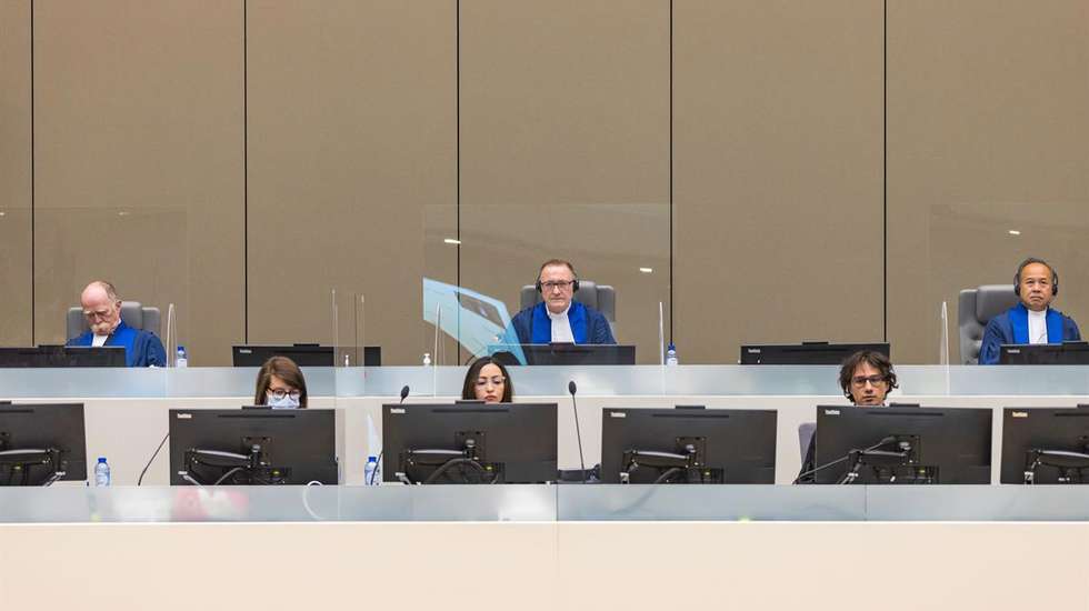 epa09181357 A handout photo made available by the International Criminal Court (ICC) shows judges of Trial Chamber IX pronouncing the sentence against former commander of the Ugandan guerilla group 'Lord's Resistance Army' (LRA) Dominic Ongwen (not pictured) during his trial at the International Criminal Court (ICC) in The Hague, The Netherlands, 06 May 2021. The ICC sentenced Ongwen to 25 years of imprisonment for crimes against humanity and war crimes, commited in Northern Uganda between July 2002 and December 2005.  EPA/INTERNATIONAL CRIMINAL COURT HANDOUT  HANDOUT EDITORIAL USE ONLY/NO SALES *** Local Caption *** 56701711