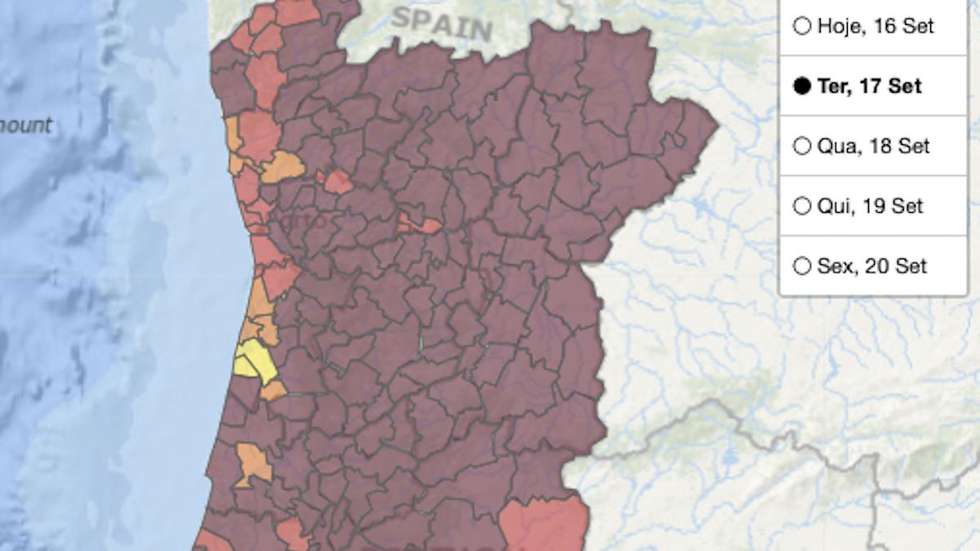 Portugal continental está &quot;sob a influência de um fluxo de leste&quot; que se intensificou nesta segunda-feira. Região Norte e Centro será a mais afetada