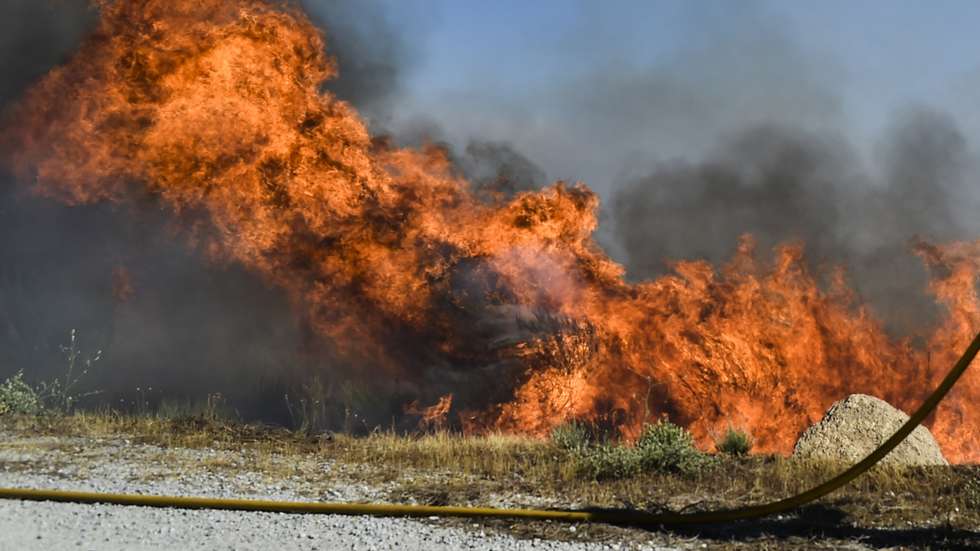 Um bombeiro combate um incêndio na freguesia de Rapa, Celorico da Beira, Guarda, 13 de agosto de 2022. De acordo com a página da Autoridade Nacional de Emergência e Proteção Civil, o incêndio está a ser combativo por 1327 operacionais, apoiados por 392 viaturas e 3 meios aéreos. NUNO ANDRÉ FERREIRA/LUSA