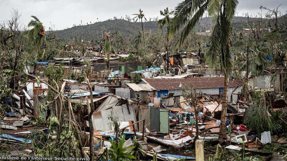 epa11782278 A handout photo made available by the Mayotte Civil Security on 17 December 2024 shows destroyed houses in the French overseas territory of Mayotte, 15 December 2024. Several hundred people may have been killed after tropical cyclone Chido battered the French Indian Ocean territory of Mayotte on 14 December, authorities said.  EPA/HANDOUT HANDOUT EDITORIAL USE ONLY/NO SALES