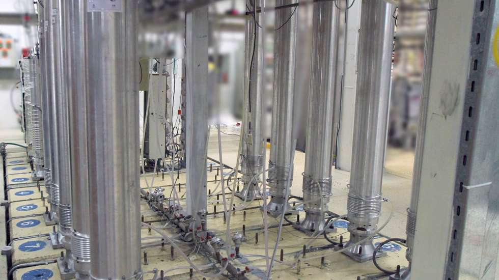 epa09130142 A handout photo made available by the Atomic Energy Organization (AEOI) of Iran shows centrifuge machines in the Natanz uranium enrichment facility in central Iran, 05 November 2019 (reissued 12 April 2021). Head of the Atomic Energy Organization of Iran (AEOI) Ali Akbar Salehi said an electricity disruption at Natanz nuclear facility on 11 April 2021 was a 'terrorist act' adding that his country reserves the rights to act against culprits. The AEOI said that an incident involving disruption of the Natanz nuclear facility's power network occurred, one day after President Hassan Rouhani inaugurated new centrifuges.  EPA/AEOI HANDOUT  HANDOUT EDITORIAL USE ONLY/NO SALES