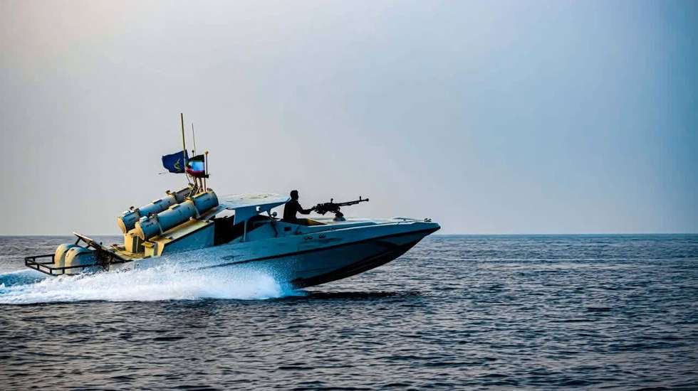 epa12571447 A handout photo made available on 05 December 2025 by the Islamic Revolutionary Guard Corps (IRGC) shows a jet boat taking part in a military drill in the waters off southern Iran coast. Iran's IRGC Navy has launched a two-day naval exercise across the Persian Gulf, the Strait of Hormuz, and the Sea of Oman. The drill aims to demonstrate the Navy's operational capabilities, including the deployment of advanced homegrown air defense systems and the utilization of missiles and drones.  EPA/IRGC HANDOUT  HANDOUT EDITORIAL USE ONLY/NO SALES