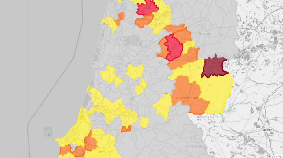 A região Centro é a que tem mais concelhos nos níveis de risco elevado, muito elevado e extremamente elevado