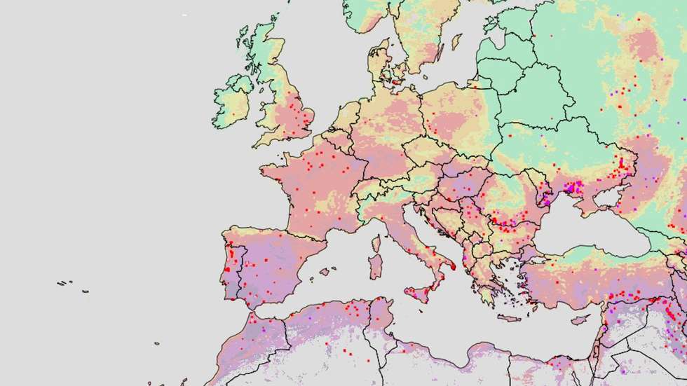 Risco de incêndio junto ao mar Mediterrâneo e os vários incêndios ativos na Europa