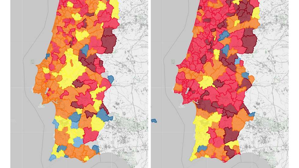 Comparação da incidência de casos antes do Natal (à esquerda) e depois do Natal (à direita)