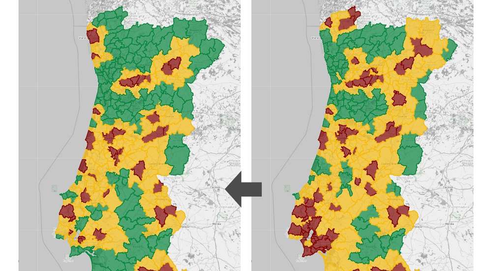 Há menos concelhos acima da linha vermelha no espaço de uma semana