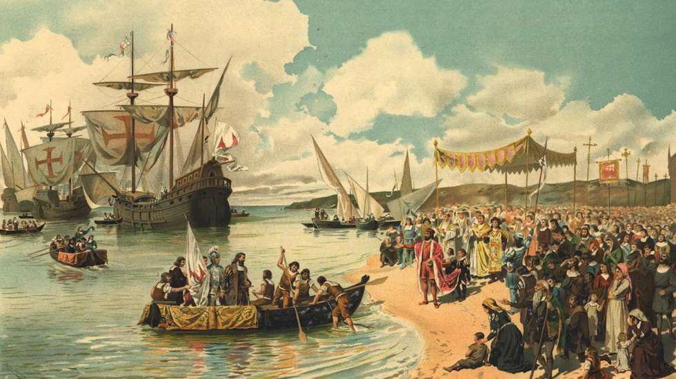 vasco-da-gama-partindo-de-lisboa_ pintura 1900 Alfredo Roque Gameiro