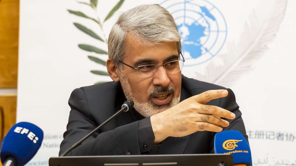 epa12791918 Ali Bahreini, Ambassador and Permanent Representative of the mission of the Islamic Republic of Iran to the United Nations in Geneva, briefs the media following the US and Israeli military strikes on Iran during a press conference organized by the Geneva Association of United Nations Correspondents (ACANU) at the European headquarters of the United Nations in Geneva, Switzerland, 03 March 2026.  EPA/SALVATORE DI NOLFI
