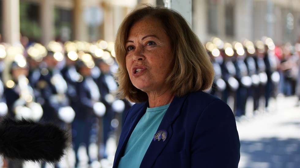 A ministra da Administração Interna, Margarida Blasco, durante a sua intervenção na cerimónia militar do compromisso de Honra do 53º Curso de Formação de Guardas da GNR, Portalegre, 23 de abril de 2024. NUNO VEIGA/LUSA