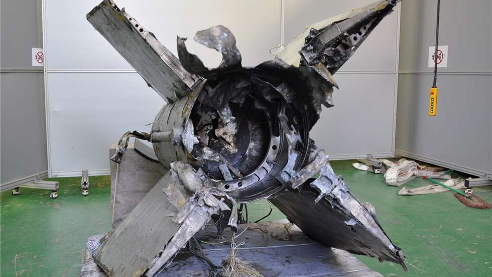 epa10295186 An undated handout photo made available by the South Korean Defense Ministry on 08 November 2022 (issued 09 November 2022) shows debris salvaged by the South Korean military of a ballistic missile that North Korea fired southward on 02 November past its de facto maritime border with South Korea. An interagency analysis of the debris, measuring around 3 meters long and 2 meters wide, indicates that the missile is an 'SA-5' type similar to that used by Russia in the Ukraine war, according to South Korea's military.  EPA/South Korean Defense Ministry / HANDOUT  HANDOUT EDITORIAL USE ONLY/NO SALES
