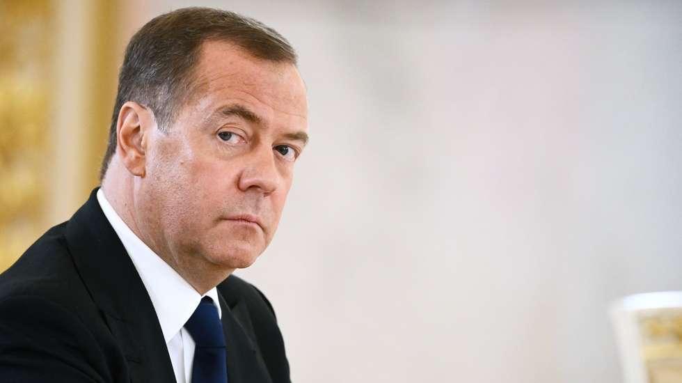 epa10535434 Deputy head of Russia's Security Council Dmitry Medvedev (R) attends the Russia - China talks at the Kremlin in Moscow, Russi 21 March 2023. Chinese President Xi Jinping arrived in Moscow on a three-day visit, which will last from March 20 to 22, according to Russian and Chinese state agencies. Xi Jinping visits Russia on improving joint partnership and developing key areas of Russian-Chinese economic cooperation.  EPA/ALEXEY MAYSHEV / SPUTNIK / KREMLIN POOL MANDATORY CREDIT