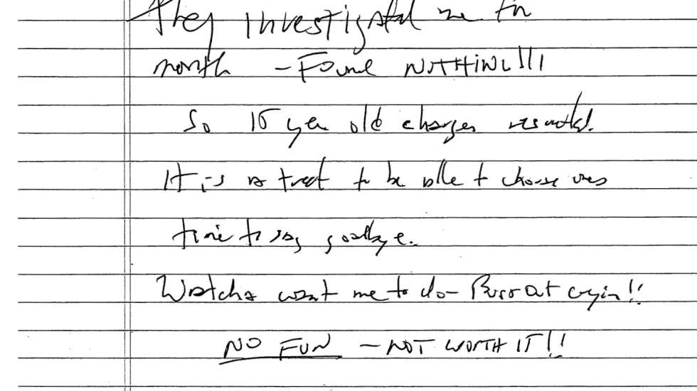 Alegada nota de suicídio de Jeffrey Epstein