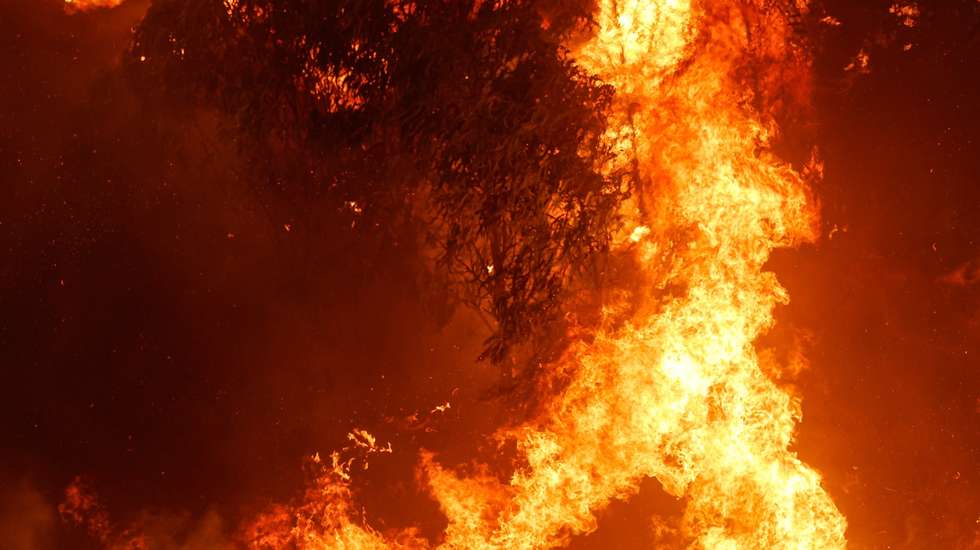 Bombeiros combatem o fogo, na zona de Aljezur, concelho de Odemira. Estão no combate às chamas 633 operacionais, apoiados por 206 viaturas terrestres e 10 meios aéreos. O incêndio, que deflagrou na zona de Baiona, na freguesia de São Teotónio, a meio da tarde de sábado, já obrigou a evacuar quatro locais no concelho de Odemira (Vale dos Alhos, Vale de Água, Choça dos Vales e Relva Grande) e uma unidade de turismo rural, num total de mais de 100 pessoas retiradas, 07 de agosto de 2023. LUÍS FORRA/LUSA