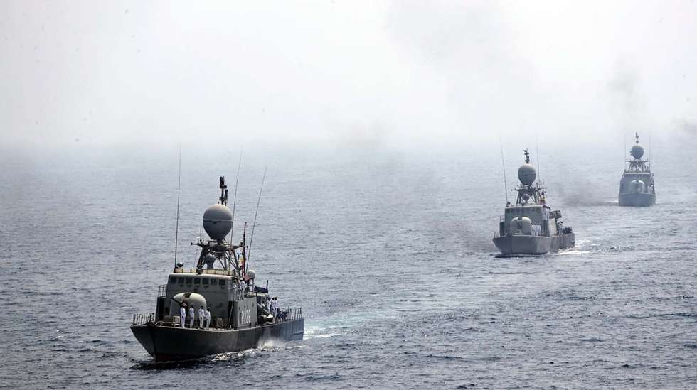 epa08663100 A handout photo made available by Iranian Army official website shows Iranian navy warships parade during the last day of military exercise in Persian Gulf, near strategic strait of Hormuz, southern Iran, 12 September 2020. Iran held a three-days military exercise in Gulf and Oman sea.  EPA/IRANIAN ARMY OFFICE / HANDOUT  HANDOUT EDITORIAL USE ONLY/NO SALES