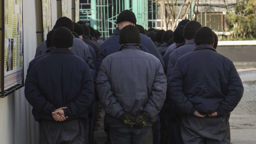 epa10979275 Russian prisoners of war stand in line inside a detention center at an undisclosed location in the Lviv region, western Ukraine, 16 November 2023. Russia and Ukraine have been accusing each other of abusing and mistreating their respective prisoners of war, prompting a UN investigation in early 2023. A new camp will be opened for Russian prisoners of war in Ukraine due to the large number of them, the head of the Ministry of Justice, Denys Malyuska, announced 16 November. About 10,000 UAH (~250 EUR) per month are spent on the maintenance of one Russian soldier captured by Ukraine, the Ministry of Justice reported in the spring of 2023. Russian troops entered Ukrainian territory in February 2022, starting a conflict that has provoked destruction and a humanitarian crisis.  EPA/YAKIV LIASHENKO  ATTENTION: This Image is part of a PHOTO SET