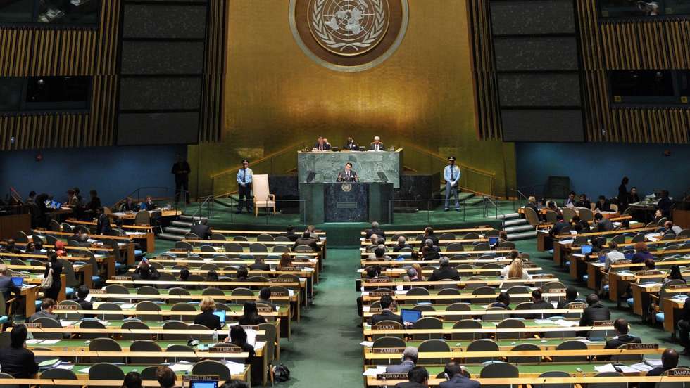 O presidente do Paraguai numa sessão na Assembleia Geral das Nações Unidas, na sede em Nova Iorque,. 27 de setembro de 2012