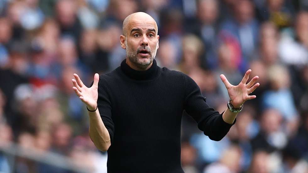 epa10879119 Manchester City manager Pep Guardiola during the English Premier League soccer match between Manchester City and Nottingham Forest in Manchester, Britain, 23 September 2023.  EPA/ADAM VAUGHAN EDITORIAL USE ONLY. No use with unauthorized audio, video, data, fixture lists, club/league logos or &#039;live&#039; services. Online in-match use limited to 120 images, no video emulation. No use in betting, games or single club/league/player publications.