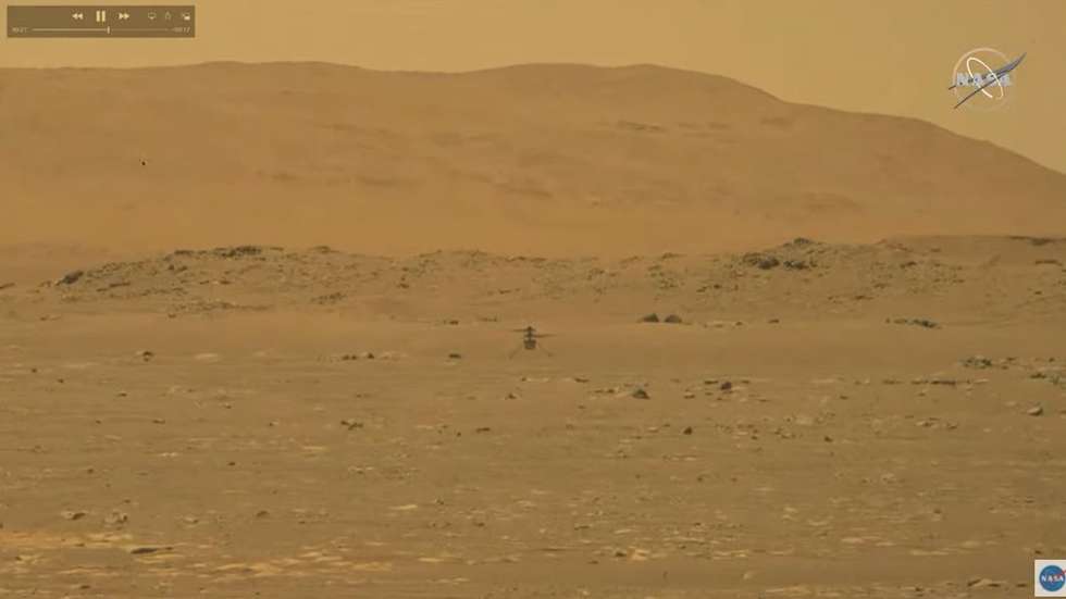 As imagens do voo do helicóptero Ingenuity captadas pelo rover Perseverance, a 76 metros de distância