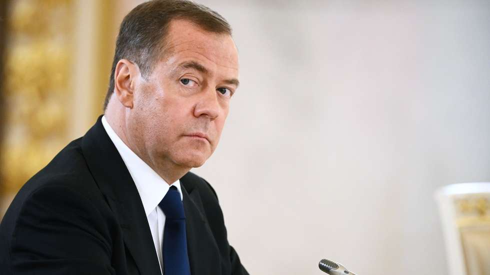 epa10535434 Deputy head of Russia's Security Council Dmitry Medvedev (R) attends the Russia - China talks at the Kremlin in Moscow, Russi 21 March 2023. Chinese President Xi Jinping arrived in Moscow on a three-day visit, which will last from March 20 to 22, according to Russian and Chinese state agencies. Xi Jinping visits Russia on improving joint partnership and developing key areas of Russian-Chinese economic cooperation.  EPA/ALEXEY MAYSHEV / SPUTNIK / KREMLIN POOL MANDATORY CREDIT