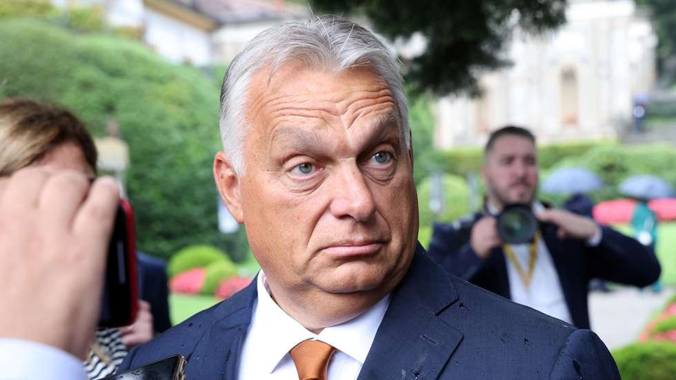 epa11588958 Hungarian Prime Minister Viktor Orban talks to journalists as he arrives to attend the first day of the 50th Ambrosetti Forum in Cernobbio, northern Italy, 06 September 2024. The international economic conference runs under the theme 'Intelligence on the World, Europe, and Italy' from 06 to 08 September 2024. The annual forum sees the participation of heads of state and government, EU institutions representatives, ministers, Nobel prize winners and businessmen from around the world to discuss current issues that have a major impact on the global economy and society.  EPA/MATTEO BAZZI
