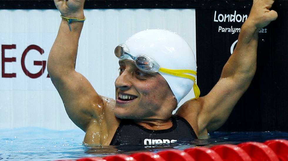 Simone Fragoso garantiu hoje o apuramento para a final dos 50 metros livres femininos, na classe S5 com o tempo de 44,49 segundos, nos Jogos Paralímpicos Londres2012, Inglaterra, 30 agosto 2012. ESTELA SILVA/LUSA