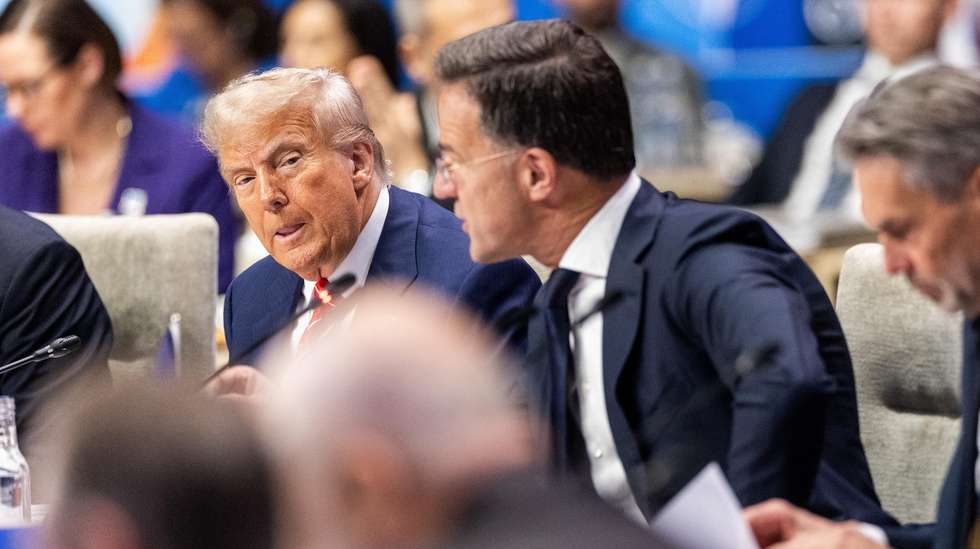epa12196214 (L-R) US President Donald J. Trump, NATO chief Mark Rutte, and outgoing Dutch Prime Minister Dick Schoof take a seat at the beginning of the NATO Summit at the World Forum in The Hague, The Netherlands, 25 June 2025. The Netherlands, for the first time in NATO's history of existence, is hosting a NATO summit.  EPA/SEM VAN DER WAL
