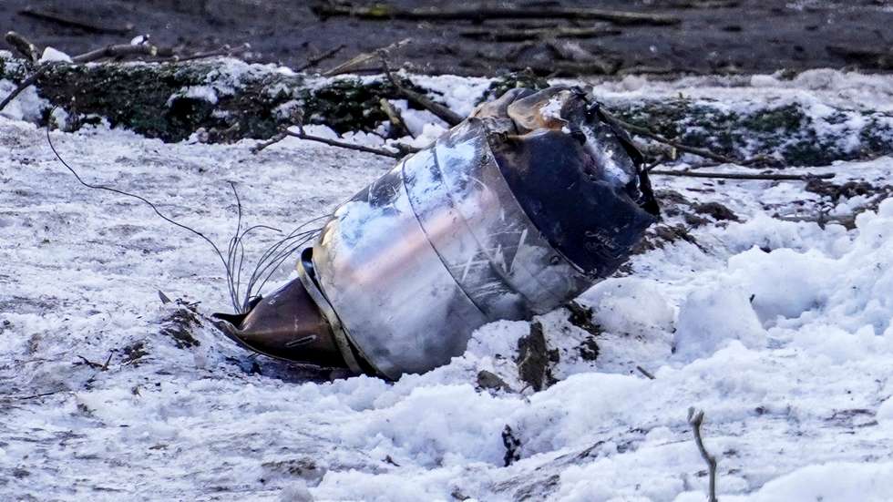 epa11882089 A part of a Ukrainian drone lies on the yard of a residential building in Rostov-on-Don, Russia, 08 February 2025. Acting Governor Yuri Slyusar reported that an attack by Ukrainian drones on Rostov damaged 14 apartment buildings. According to the Russian Defense Ministry, the Russian military shot down 36 Ukrainian drones over the Rostov, Volgograd, and Belgorod regions and over the Krasnodar Territory.  EPA/STRINGER