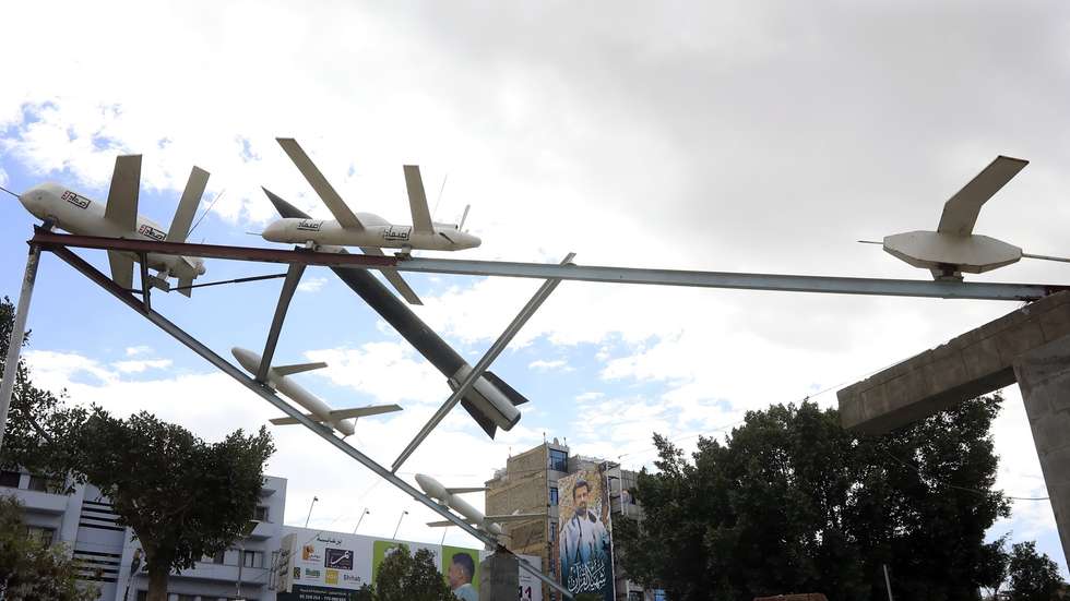epa11137423 Mock Houthis-made drones and missile are on display at a square in Sana'a, Yemen, 08 February 2024.  The top leader of Yemen's Houthis, Abdul-Malik al-Houthi, said in a televised address, that his group had managed to stop the navigation of Israel-linked ships through the Bab al-Mandeb Strait, just hours after the United States Central Command (CENTCOM) attacked missiles from the Houthis that were ready to be launched against merchant ships in the Red Sea. The Houthis have kept up drone and missile attacks on ships in the Red Sea and the Gulf of Aden, with the aim of ending the Israeli bombardment of the Gaza Strip, and in response to US-led retaliatory strikes. In January 2024, the US Department of State designated Yemen's Houthis as a 'Specially Designated Global Terrorist group' due to their increased attacks on shipping lanes. In December 2023, the US Department of Defense announced a multinational operation to safeguard trade and protect ships in the Red Sea in response to the escalation of Houthi attacks.  EPA/YAHYA ARHAB