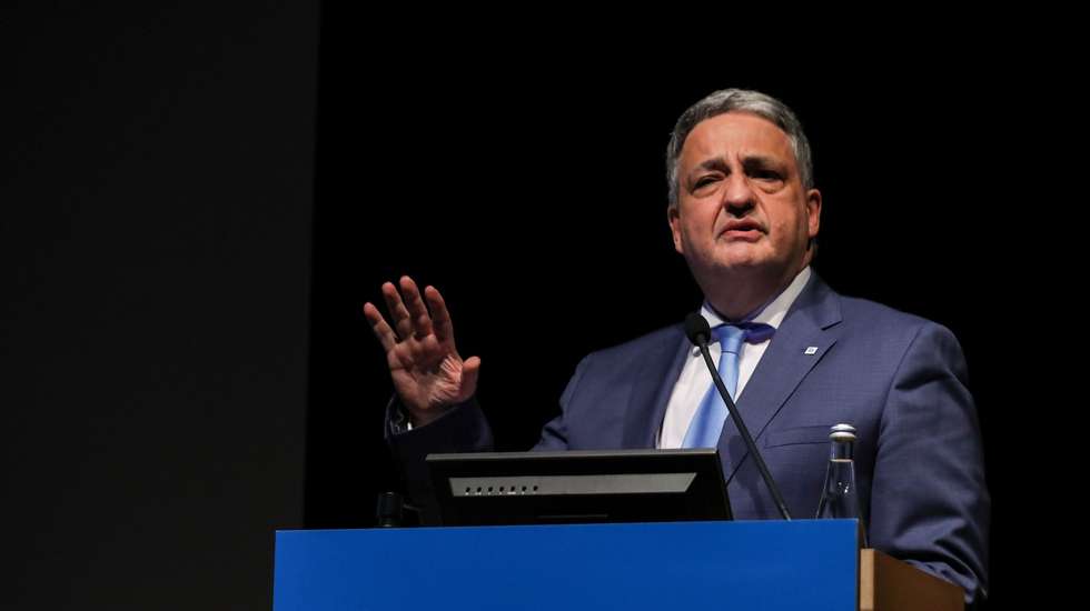 O presidente da Comissão Executiva e Vice-Presidente do Conselho de Administração da Caixa Geral de Depósitos, Paulo Macedo intervém na apresentação de resultados da CDG do 1.º trimestre de 2022, sede da CGD, em Lisboa, 12 de maio de 2022. MIGUEL A. LOPES/ LUSA