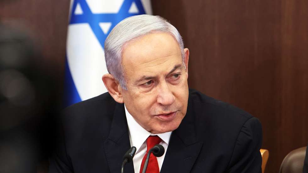 epa10735526 Israel's Prime Minister Benjamin Netanyahu attends the weekly cabinet meeting in his office in Jerusalem, 09 July 2023.  EPA/GIL COHEN-MAGEN / POOL