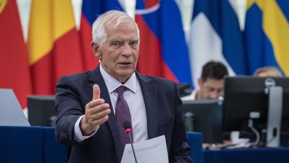 epa10181456 EU's High Representative for Foreign Affairs and Security Policy Josep Borell speaks during a questions session during a debate on the war in Ukraine at the European Parliament in Strasbourg, France, 13 September 2022. MEPs will discuss the latest developments in Ukraine with EU Foreign Policy Chief Joseph Borrell ahead of a vote later in the week on a 5 billion euros macro-financial loan to help Ukraine.  EPA/CHRISTOPHE PETIT TESSON