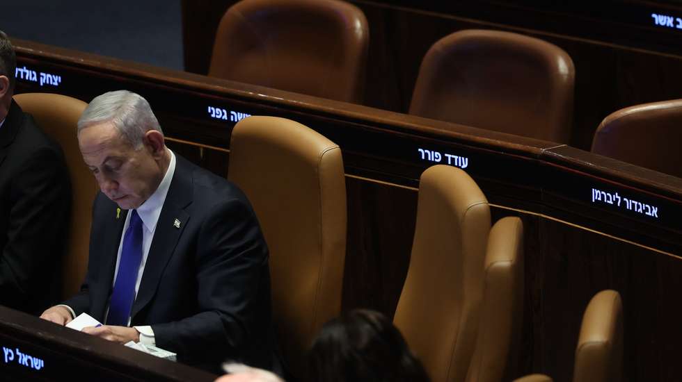 epa12467723 Israeli Prime Minister Benjamin Netanyahu attends the opening of the winter session of the Israeli parliament, Knesset, in Jerusalem, 20 October 2025.  EPA/ABIR SULTAN
