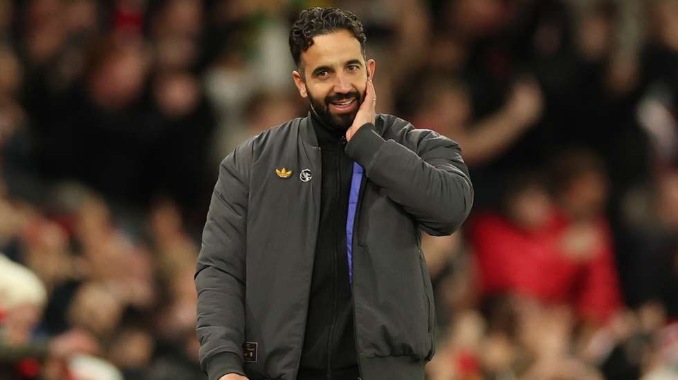 epa12482289 Manchester United manager Ruben Amorim smiles after his side scored the 4-2 goal during the English Premier League match between Manchester United and Brighton &amp; Hove Albion, in Manchester, Britain, 25 October 2025.  EPA/ADAM VAUGHAN EDITORIAL USE ONLY. No use with unauthorized audio, video, data, fixture lists, club/league logos, 'live' services or NFTs. Online in-match use limited to 120 images, no video emulation. No use in betting, games or single club/league/player publications.