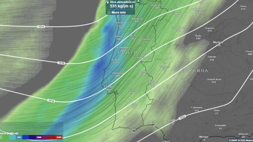 A imagem do site Meteored com as previsões para esta sexta-feira