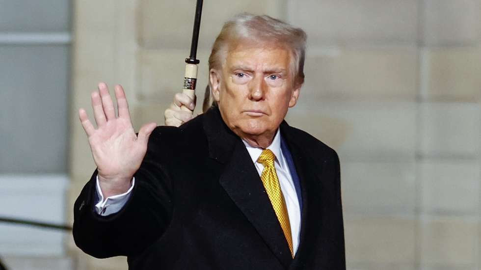 epa11762985 US president-elect Donald J. Trump leaves the Elysee Palace to attend a ceremony for the reopening of the Notre Dame de Paris Cathedral, in Paris, France, 07 December 2024. The Notre-Dame de Paris Cathedral reopens on 07 December after nearly six years of renovation work following its destruction by a fire on 15 April 2019.  EPA/Mohammed Badra