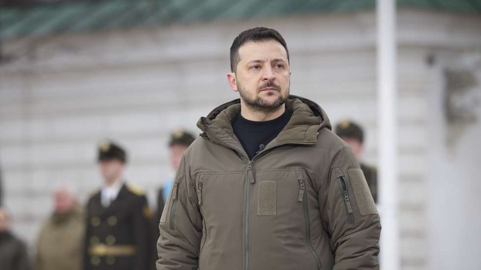 epa10487436 A handout picture made available by the presidential press service shows Ukrainian President Volodymyr Zelensky taking part in the event 'February, Year, Invincibility' on Sofiivska Square in Kyiv, Ukraine, 24 February 2023 on the first anniversary of the Russian invasion. Russian troops entered Ukrainian territory on 24 February 2022, starting a conflict that has provoked destruction and a humanitarian crisis. One year on, fighting continues in many parts of the country.  EPA/PRESIDENTIAL PRESS SERVICE HANDOUT HANDOUT  HANDOUT EDITORIAL USE ONLY/NO SALES