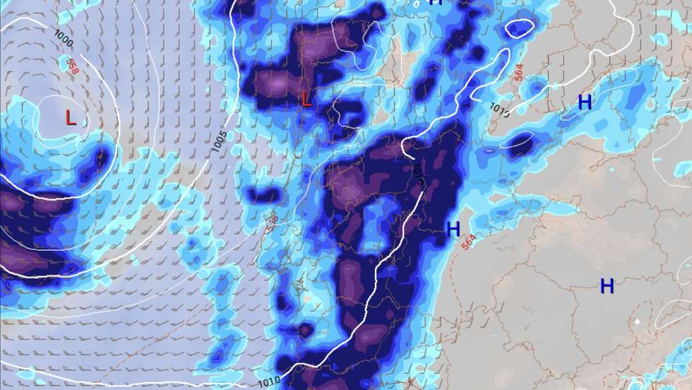 O mapa de chuva para este sábado ao meio dia