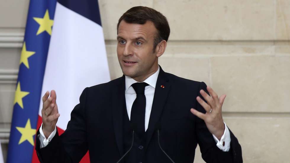 epa08868141 French President Emmanuel Macron speaks during a joint press conference with Egyptian President Abdel Fattah Al-Sisi (not pictured) at the Elysee Palace in Paris, France, 07 December 2020. Al-Sisi met Macron for talks on fighting terrorism, the conflict in Libya and other regional issues as part of a state visit to France, amid criticism from human rights groups over the Egyptian leader's crackdown on dissent.  EPA/MICHEL EULER / POOL MAXPPP OUT