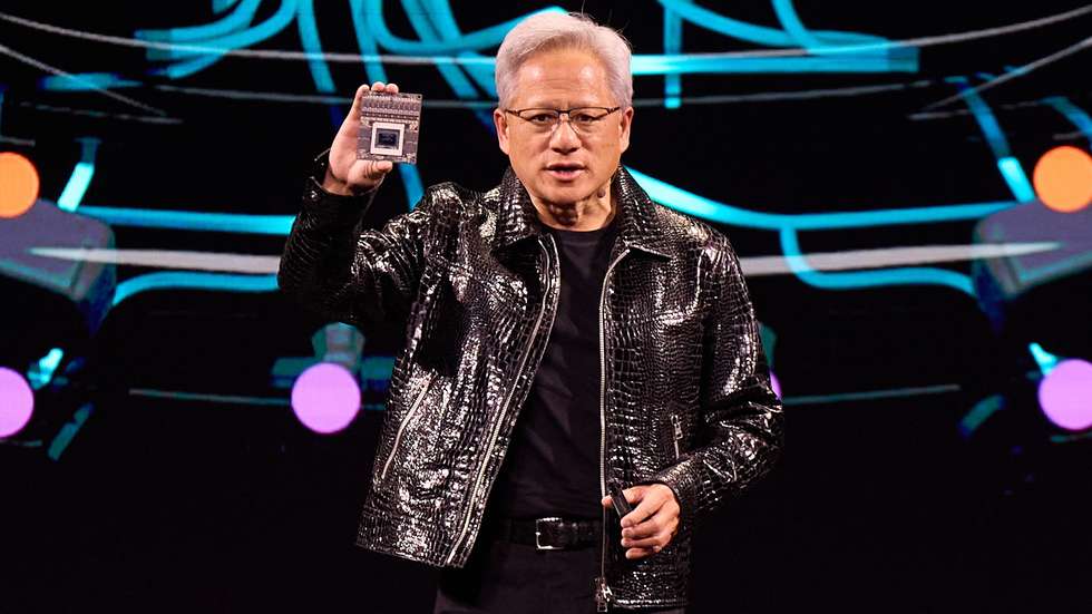 epa11810667 NVIDIA founder and CEO Jensen Huang holds up the Thor Blackwell Robotics processor during the NVIDIA keynote at the 2025 Consumer Electronics Show being held at the Mandalay Bay hotel in Las Vegas, Nevada USA, 06 January 2025. CES, the world's largest annual consumer technology trade show, is a place where industry manufacturers, advertisers and tech-minded consumers gather to view new innovations coming to the market each year. CES takes place from 07-10 January 2025.  EPA/ALLISON DINNER